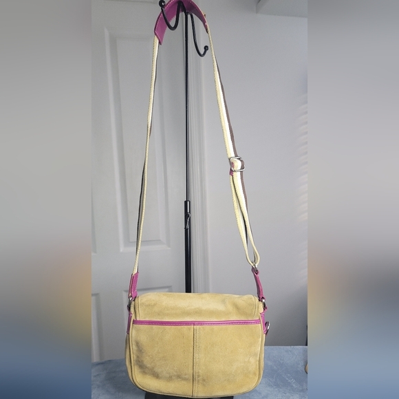 Vintage Coach Hamptons Suede Field Bag 9274 Stylish Pink and Brown - Picture 4 of 11